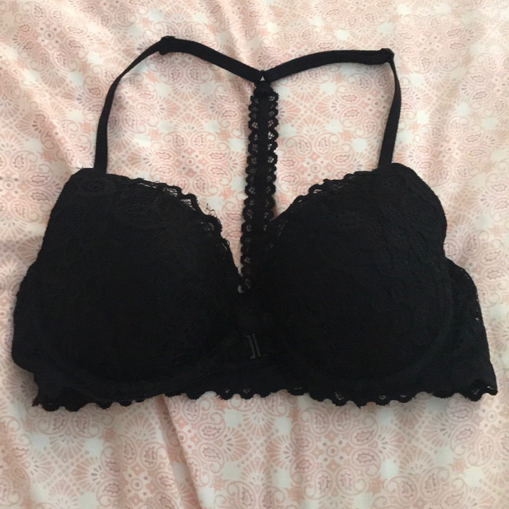 Pink Victoria’s Secret Black Lace Racerback Bra
